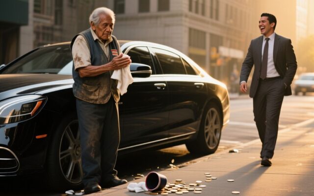Anciano de gorra y termo sonríe con serenidad tras ser humillado por un millonario en el estacionamiento